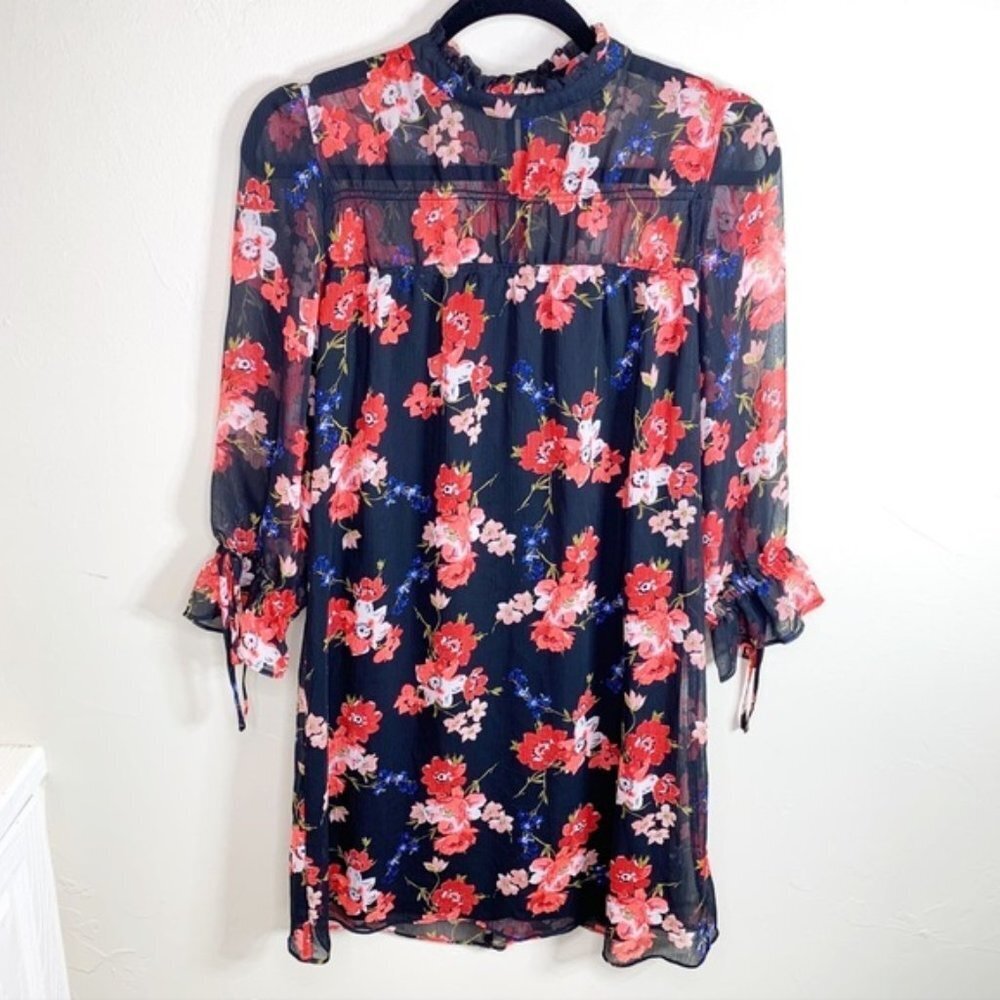 Express Black Floral Semi Sheer Mini‎ Dress